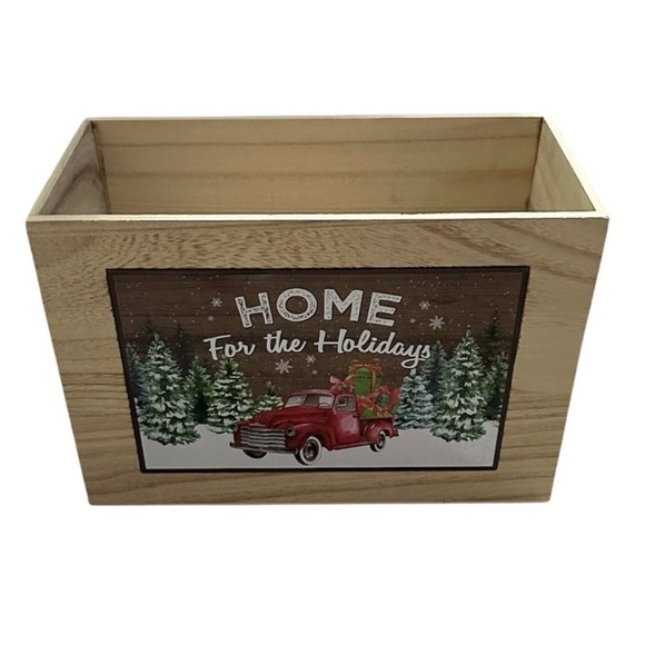Home for the Holidays Wooden Storage Box with Red Truck Design - Picture 1 of 8